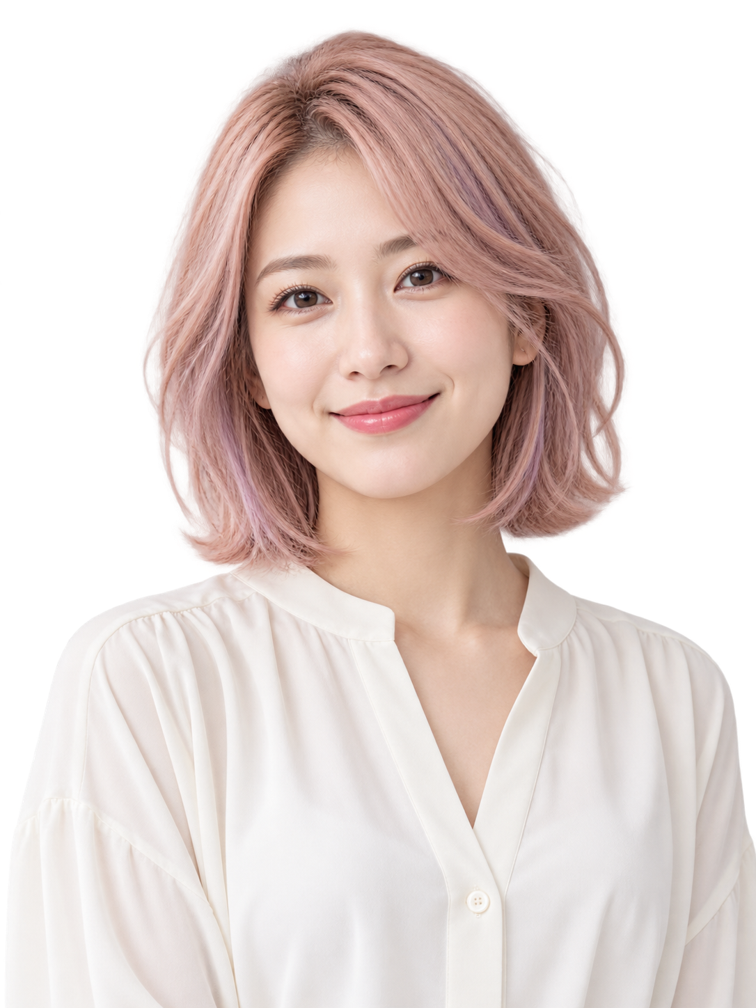 ピーチピンクのボブヘアの女性を描いた美容イメージ